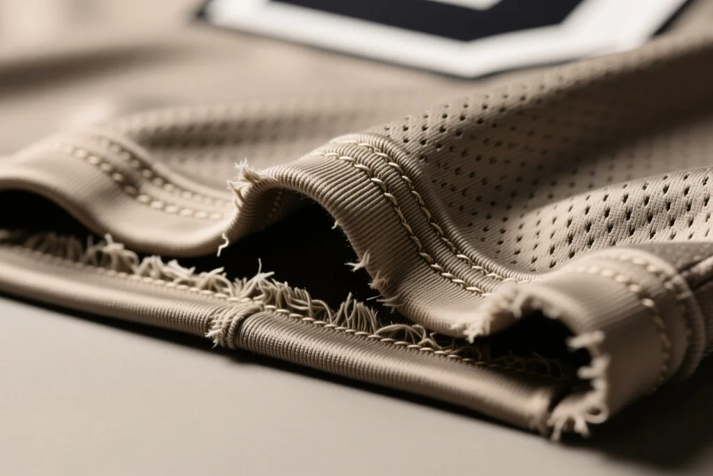 Três camisas de tons diferentes dispostas lado a lado sobre mesa clara